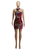 Colour Sexy Print Hollowed Out Halter Pencil Skirt Dresses