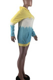 Pink Casual Gradual Change Print Patchwork Pocket Hooded Collar Straight Dresses
