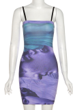 Pink Sexy Print Patchwork Spaghetti Strap Pencil Skirt Dresses