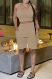 Pink Fashion Casual Solid Vests O Neck Sleeveless Two Pieces