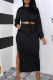 Black Casual Solid Patchwork Frenulum Slit O Neck Long Sleeve Two Pieces