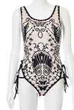 Black Sexy Print Hollowed Out Draw String Swimwears
