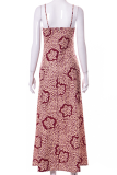Red Sexy Print Patchwork Spaghetti Strap Straight Dresses