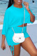Baby Blue Fashion Casual Solid Fold O Neck Half Sleeve Two Pieces