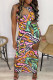 Multicolor Fashion Sexy Print Hollowed Out O Neck Sleeveless Dress