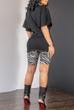 White Fashion Casual Letter Print Hollowed Out O Neck Short Sleeve Two Pieces