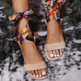Apricot Casual Street Bandage Hollowed Out Patchwork Printing Opend Out Door Shoes