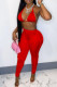 Red Fashion Sexy Solid Backless Halter Sleeveless Two Pieces