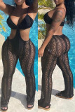 Black Fashion Sexy Patchwork See-through Backless Spaghetti Strap Regular Jumpsuits
