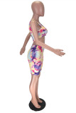 Yellow Fashion Sexy Print Tie Dye Ripped U Neck Sleeveless Two Pieces