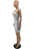 White Sexy Casual Solid Vests U Neck Skinny Romper