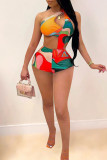 Red Sexy Print Patchwork Asymmetrical Swimwears