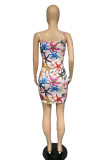 Multicolor Fashion Sexy Print Backless Spaghetti Strap Sleeveless Dress