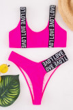 Rose Red Fashion Sexy Patchwork Backless Swimwears