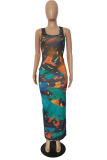 Black Sexy Print High Opening Square Collar Pencil Skirt Dresses