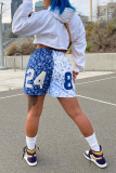 Blue Casual Print Patchwork Straight Mid Waist Straight Full Print Bottoms