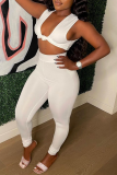 White Sexy Solid Patchwork V Neck Sleeveless Two Pieces