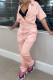 Pink Fashion Casual Solid Basic Turndown Collar Regular Jumpsuits