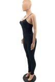 Rose Red Sexy Solid Patchwork Spaghetti Strap Skinny Jumpsuits