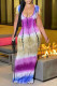 Purple Casual Print Patchwork V Neck Princess Dresses