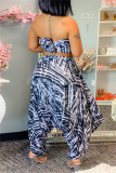 Black White Fashion Sexy Print Bandage Backless Strapless Sleeveless Two Pieces