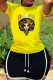 Yellow Casual Print Patchwork O Neck Short Sleeve Two Pieces