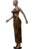 Leopard Print Sexy Print Hollowed Out Spaghetti Strap Pencil Skirt Dresses