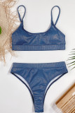 Blue Fashion Sexy Solid Backless Swimwears