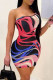 Multicolor Fashion Sexy Print Backless One Shoulder Sleeveless Dress