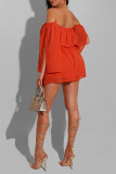 Red Fashion Casual Solid Backless Off the Shoulder Regular Romper