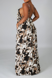 Cream White Sexy Leopard Patchwork Spaghetti Strap Loose Jumpsuits