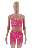 Pink Sexy Casual Print Backless Spaghetti Strap Sleeveless Two Pieces