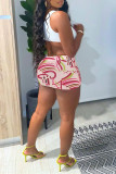 White Sexy Casual Print Vests V Neck Sleeveless Two Pieces