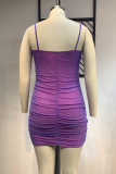 Purple Sexy Solid Split Joint Spaghetti Strap Pencil Skirt Plus Size Dresses