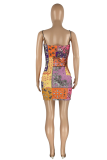 Red Sexy Print Patchwork Spaghetti Strap Pencil Skirt Dresses