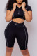 Black Casual Sportswear Solid Basic Zipper Collar Short Sleeve Two Pieces