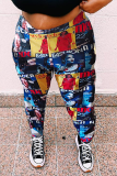 Colour Casual Print Patchwork Harlan High Waist Harlan Full Print Bottoms