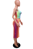 Multicolor Sexy Print Patchwork U Neck Sleeveless Two Pieces
