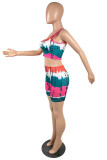 Red Fashion Casual Print Backless One Shoulder Sleeveless Two Pieces