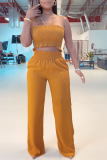 Yellow Sexy Solid Patchwork Strapless Sleeveless Two Pieces