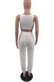 White Casual Solid Patchwork O Neck Sleeveless Two Pieces