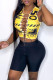 Yellow Sexy Print Bandage Hollowed Out Asymmetrical O Neck Sleeveless Two Pieces