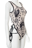 Black Sexy Print Hollowed Out Draw String Swimwears