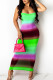 Fluorescent Green Sexy Print Patchwork Strapless Pencil Skirt Dresses