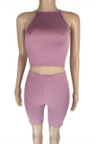Dark Purple Sexy Casual Solid Backless Spaghetti Strap Sleeveless Two Pieces