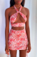 Pink Sexy Print Patchwork Halter Sleeveless Two Pieces