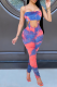 Purple Sexy Patchwork Tie-dye Spaghetti Strap Skinny Jumpsuits