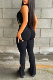 Light Gray Casual Solid Slit Boot Cut High Waist Speaker Solid Color Bottoms