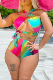 Colour Fashion Sexy Print Hollowed Out Backless Swimwears