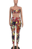 Red Sexy Print Tassel Patchwork Spaghetti Strap Sleeveless Two Pieces
